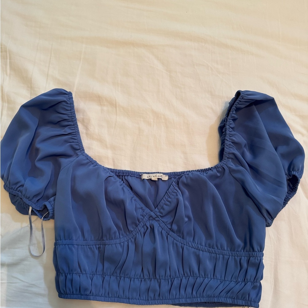 Elegant Blue Puff Sleeve crop Top